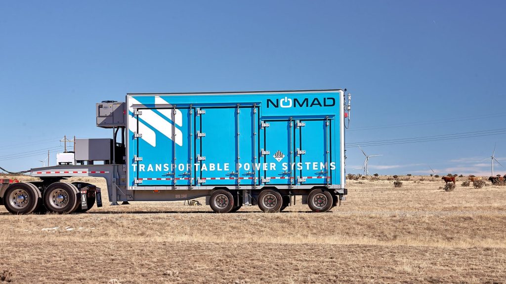 NOMAD Voyager mobile battery energy storage unit on a semi trailer.