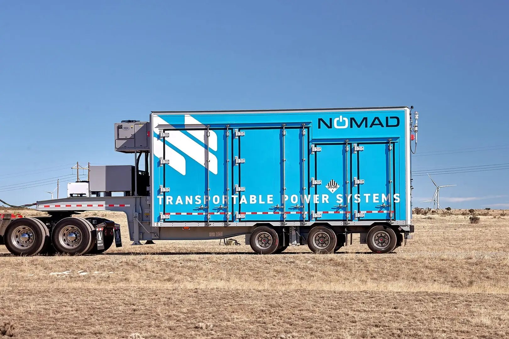 NOMAD Voyager mobile battery energy storage unit on a semi trailer.