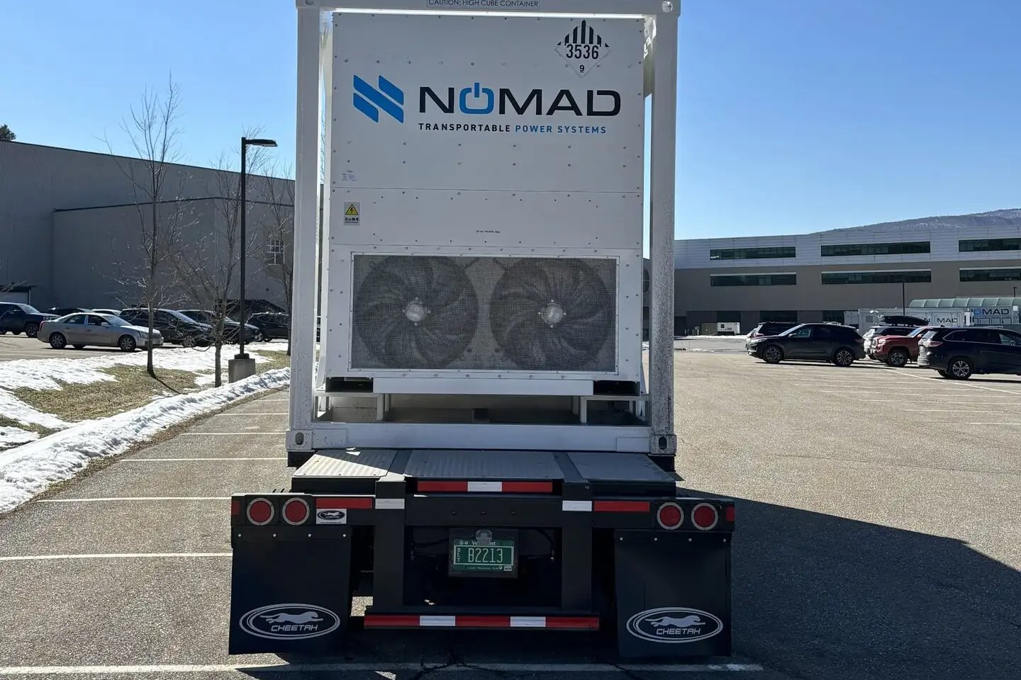 NOMAD Voyager Eagle mobile battery energy storage unit, rear view.